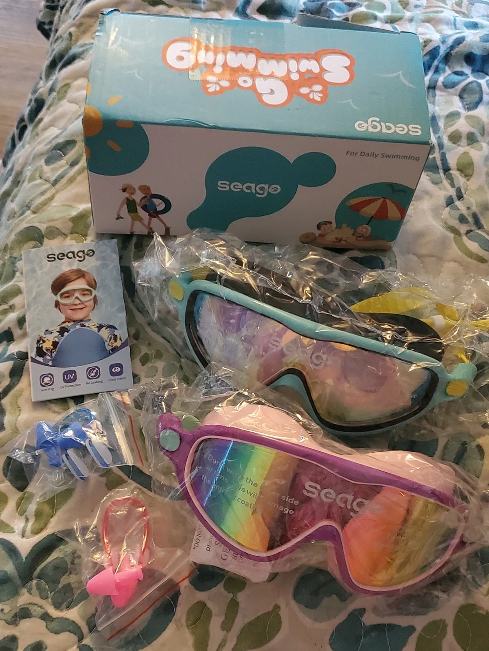 Sebago Kids Mirrored Swim Goggles Pink & Teal Set